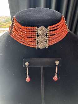 Custom Coral Beaded Choker $ Earring