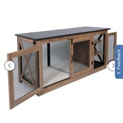It Fits A TV 70 Inch- Living Essentials 65" Cooper Dog Crate Credenza with Shelves & Mat Kit