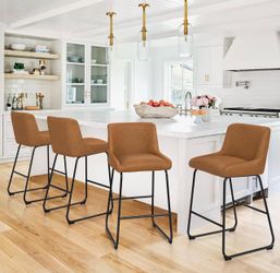 Set Of 4 LUE BONA 26 Inch Counter Height Bar Stools , Faux Leather Upholstered Barstools, Barstool with Back, Comfortable Bar Chairs, Modern Counter S