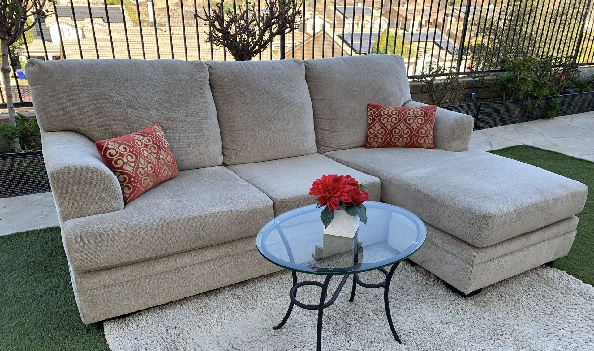 Nice Beige Sectional With Ottoman