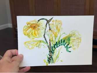 Original Art - Watercolor Floral Painting, Yellow/Cream/Green Flowers