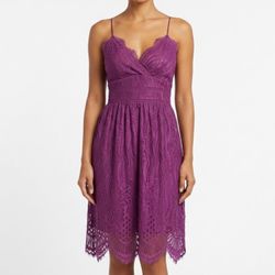 AOOKSMERY Purple Floral Lace Midi Dress NWT Lace Up Back Cocktail Wedding Guest Small