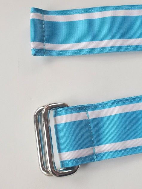 Lands' End women's multicolored ribbon cloth belt size M D ring Blue cyan 37"
New without tags