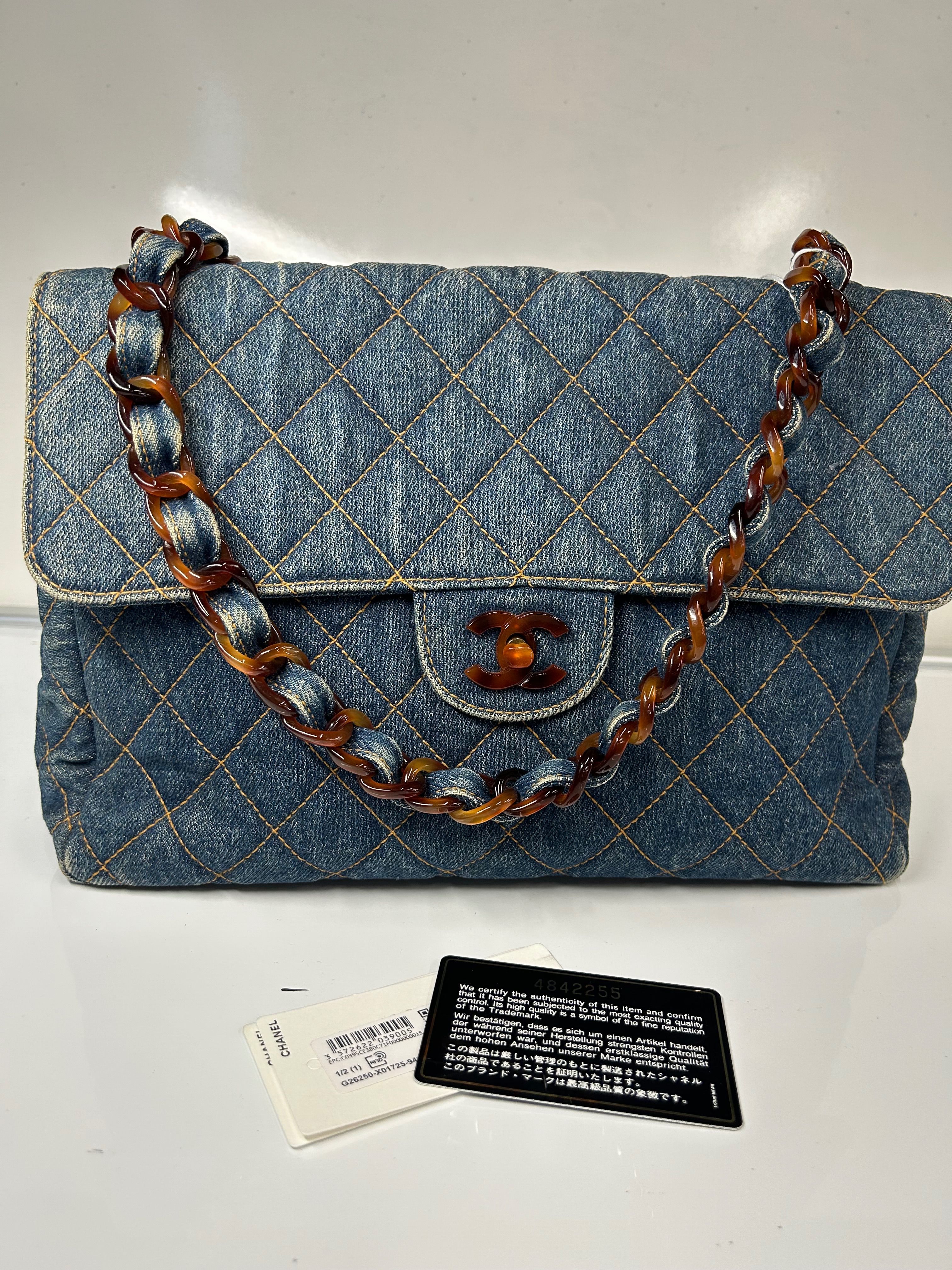 CHANEL Blue Denim Classic Flap Bag (H)