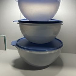 Tupperware Set of 3 Wonderlier Mixing Bowls with True Blue Seals