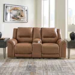 🛋️ Power Reclining Loveseat w/ Console – Real Leather Seating – Brand New!