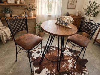 Rustic Wood & Black Iron Bar Table with 2 Bar Stools