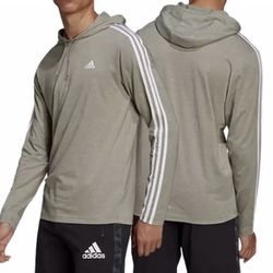 Adidas Lightweight Pullover Hoodie T-Shirt Heather Olive/White Men’s Sz L New 