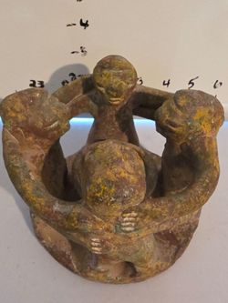 Handmade Mexican Pottery Folk Art Circle of Friends Candle Holder Collectible