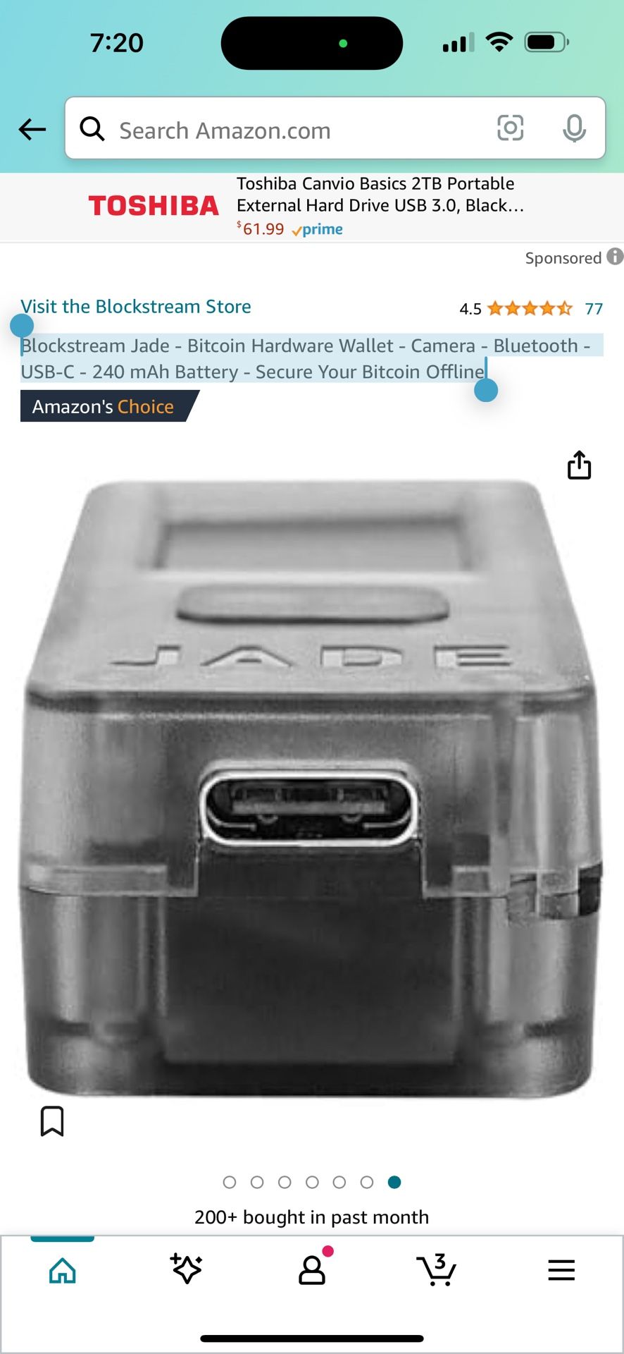 Blockstream Jade - Bitcoin Hardware Wallet - Camera - Bluetooth - USB-C - 240 mAh Battery - Secure Your Bitcoin Offline