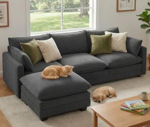 Small Space Modular Sectional Cloud Couch - Living Room Furniture, 3-Seater Comfy Cordur