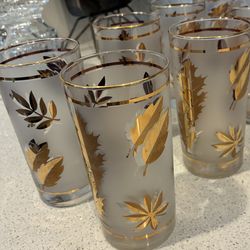 Vintage Libbey Mid Century Golden Foliage Bar Glasses