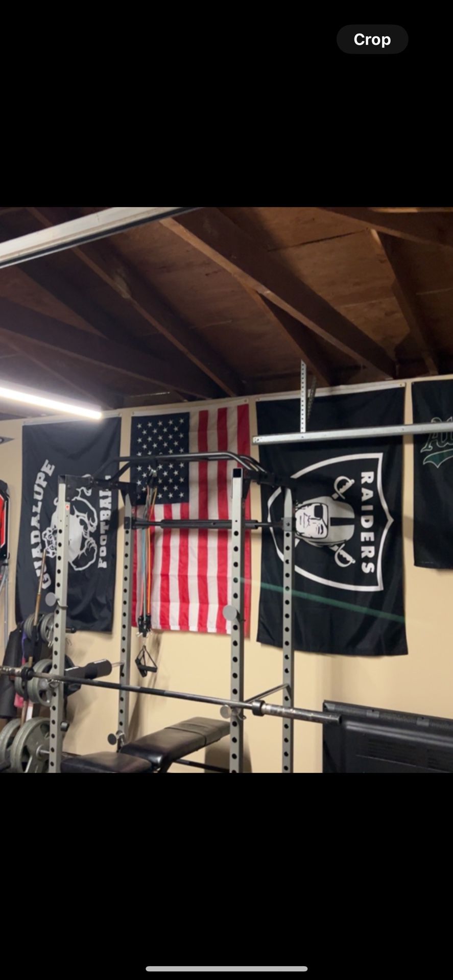 Squat Rack With Weights, Curl Bar, And Hex Bar