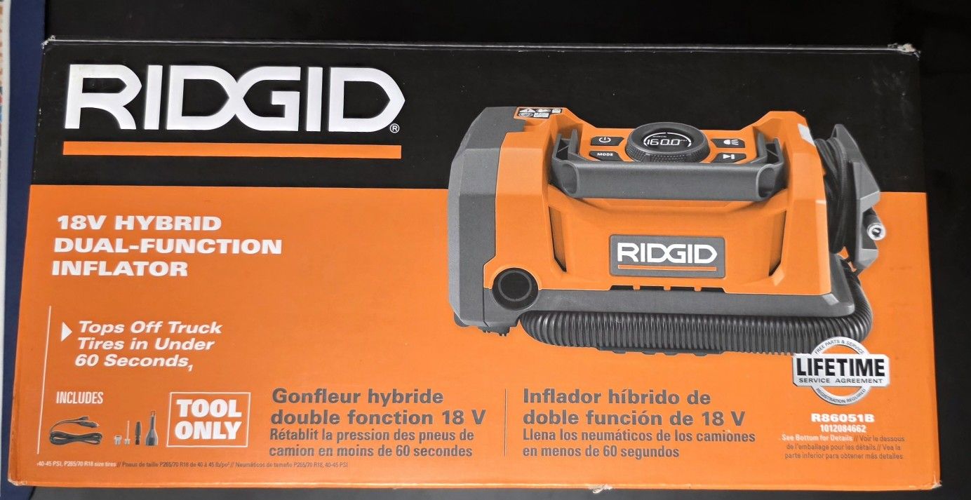 RIDGID 18V CORDLESS DUAL FUNCTION INFLATOR KIT, 2 AH BATTERY