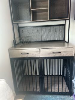 large dog cage with storage
