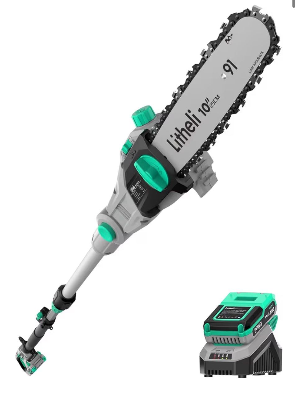 Pole Saw Battery Powered for Tree Trimming, 10'' Electric Cordless Pole Saw with 20V Batter