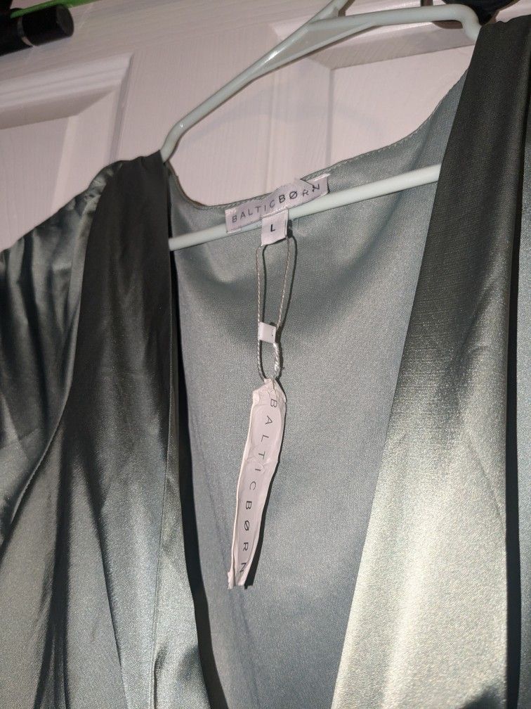 Baltic Born Large Eucalyptus Green Satin Midi Tie Front Dress