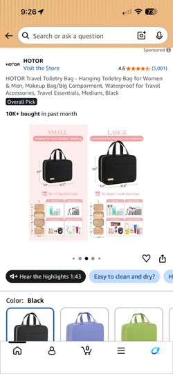 Small travel toiletry bag