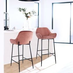 Set of 4 velvet bar stools in pink