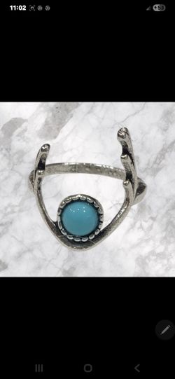 Natural turquoise bezel set statement, quality, titanium silver new size seven ring