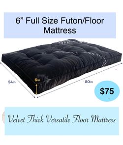 6" Futon Mattress Full Size, Velvet Thick Futons Sofa Couch, Versatile Floor Mattress for Adults, Shredded Foam Filling (Frame Not Included), Black  S
