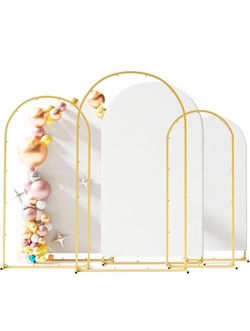 Toolterritary Set of 3 Metal Arch Backdrop Stand with Cover Set, (7.2FT, 6.6FT, 6FT Wedding Arch and Cover Set), Backdrop Arch for Party, Baby Shower,
