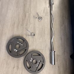 CAP Olympic Curl Bar and 25lb Weight Plate Set