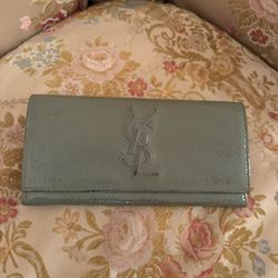 YSL Monogram Patent Leather Wallet Teal