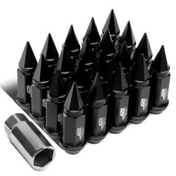 J2 Engineering 7075 -T6 Forged Aluminum M12 x 1.25 20Pcs 75mm Height Spiky Cap Lug Nut w/ Adapter Black