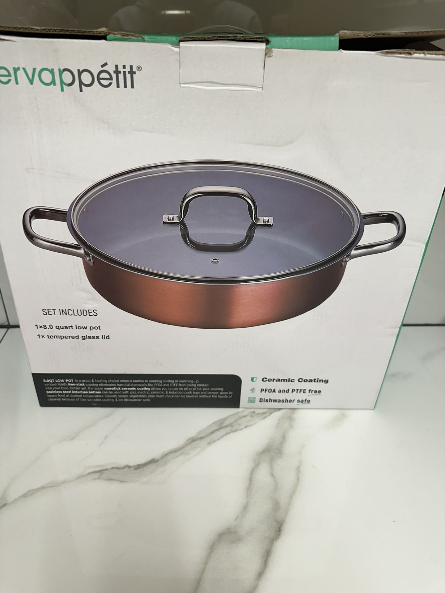 Servappetit Copper 8 Quart Non-Stick Low Pot