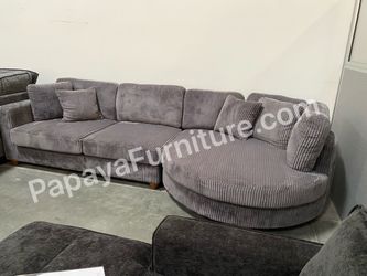 New! 125” Large Sectional With Round Chaise, Sectional, Plush Sectional Couch, Sofa, Sectionals, Corduroy Couch, Tan Couch, Grey Sectional, Gray Sofa.