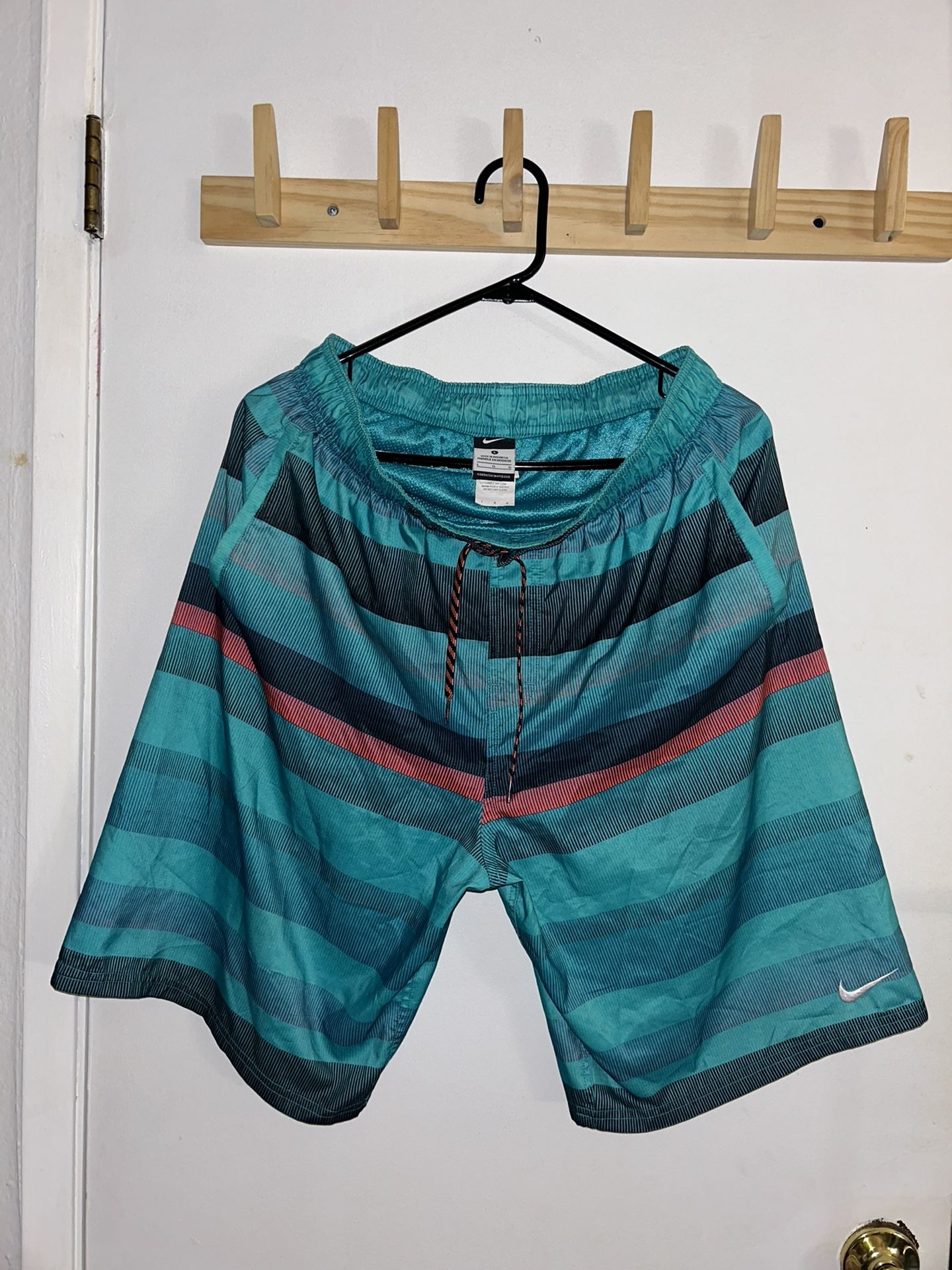 Men's Nike Optic Shift Striped Volley Shorts Swimsuit Bottoms Color Energy Sz L