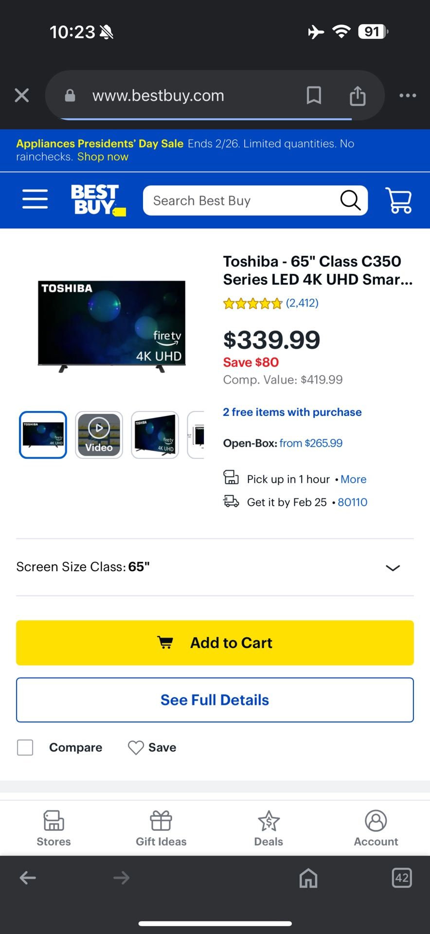 Almost New 65” TV