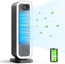 Fan for Bedroom, Desk Fans Small Quiet Tower Fan 15 Inch 12000mAh Battery Operated Table Fan,Oscillating Fan with Dimmable Lights,Small Standing Fan C