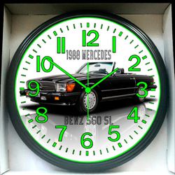 Wall Clock 1980 Mercedes-Benz 560 SL Garage Shop Glow In The Dark Wall Clock New!