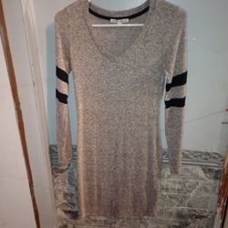 Gray Long Sleeve Knit Sweater Dress