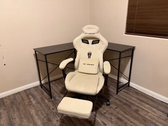L shaped desk with gaming chair