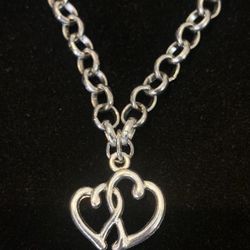 Love Style Silver  Chain Bracelet With Double Heart Pendant 
