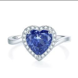 Tanzanite Blue Cubic Zirconia Heart Ring Size 7 