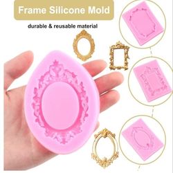Picture Frames Silicone Mold Baroque Style Curlicues Scroll Lace Photo Frame Fondant Molds For Cake Decorating Cupcake Topper Chocolate Candy Polymer 