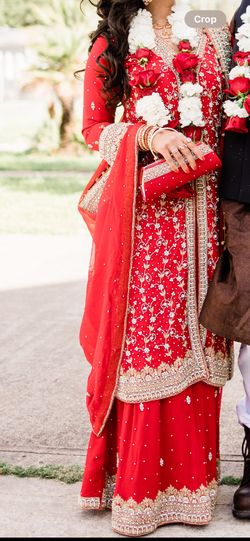 Red Wedding dress - Indian Pakistani desi style sharara kameez