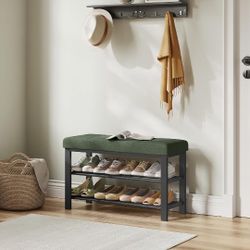 SONGMICS Shoe Bench, Storage Bench, Entryway Bench with Cushion, Shoe Shelf with Seat, Space-Saving, Modern Style, for Living Room, Bedroom, Hallway, 