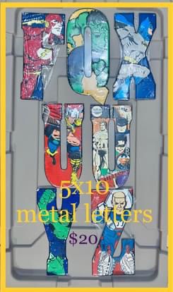 NEW lot of 7 metal letters! Collectible super hero hobby lobby 5x10
