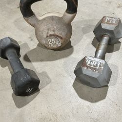 Kettlebell 25lbs Single Dumbbells 15lb And 10lbs