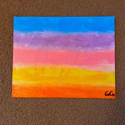 Sunset Canvas Painting With Semi-Hidden Sloth