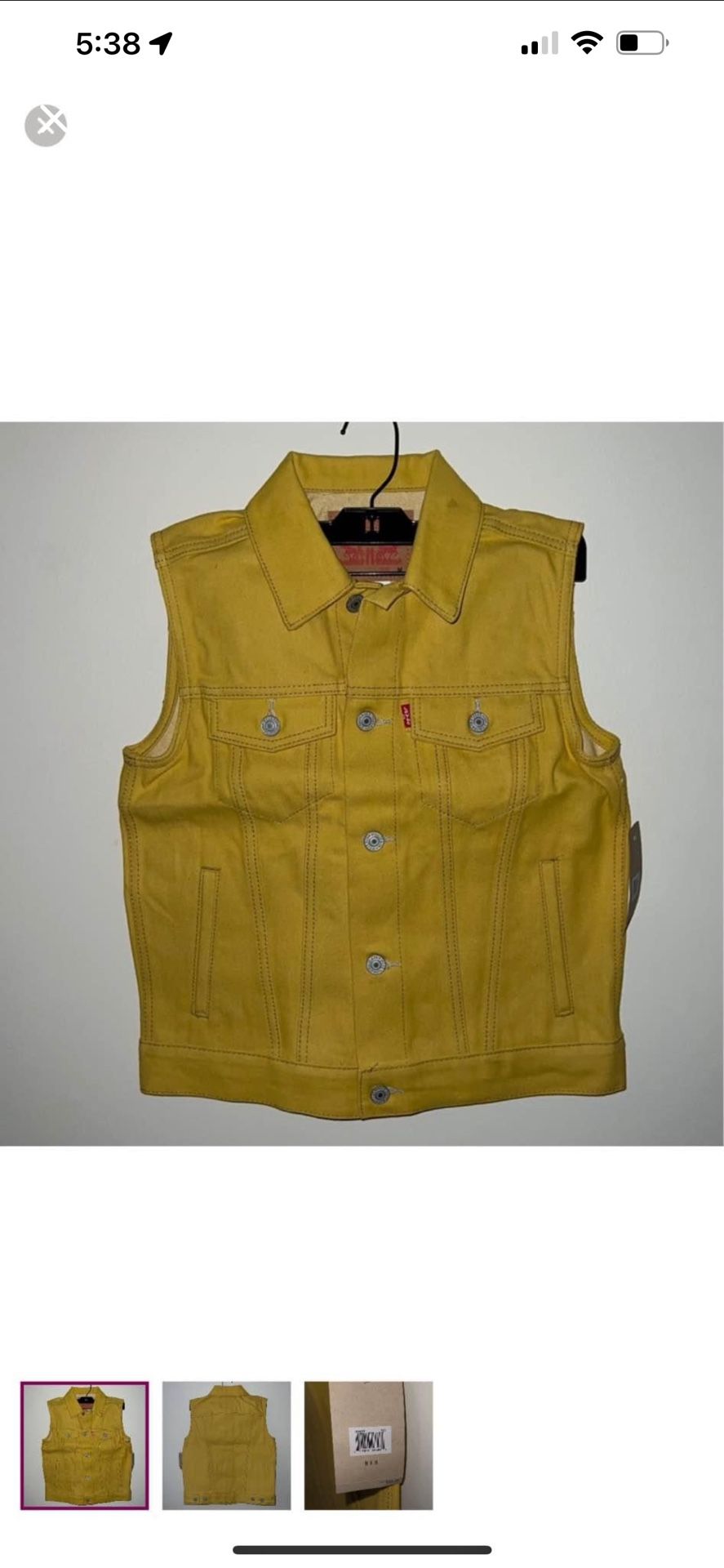 Levi's Yellow Denim Button Up Vest Size Medium 10-12 years