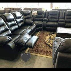 Comfort 3 Piece Deep Seating Fabric Black L Shaped Reclining Sectional With Cup Holders, Cosnsole☑️ Living Room Set/couch🔘 $39 Down Payment ✅‼️