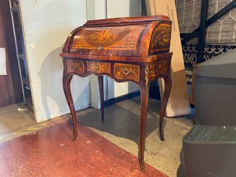 Antique Writing Desk in Rosewood and Maple with Wood Inlaid Details