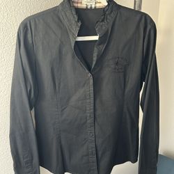 Burberry Black Long Sleeve Button Up Embroidered Burberry Logo (Youth Large/Woman’s Small)