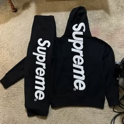 supreme satin applique hoodie and pants set black